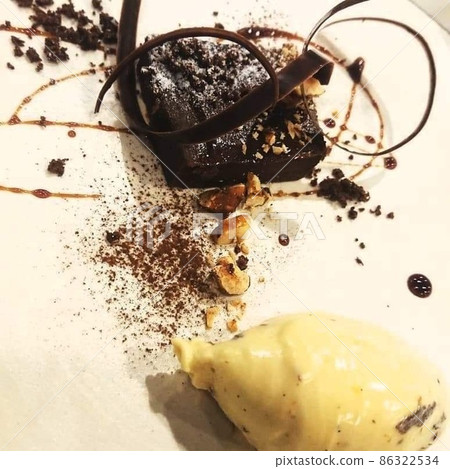 Dessert, gelato and chocolate terrine Dessert, gelato and chocolate terrine 86322534