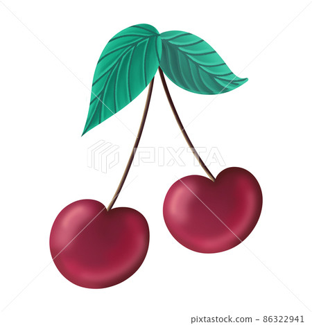 Ripe cherries with green leaves 86322941