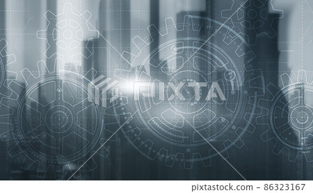 Gears on modern architecture background. Business processes concept 86323167
