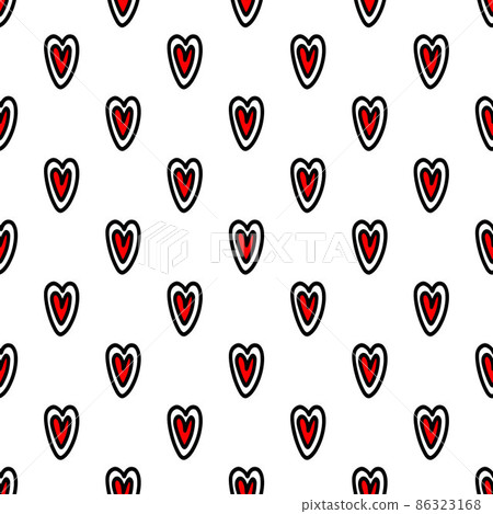 Red hearts seamless pattern. Doodle style  86323168
