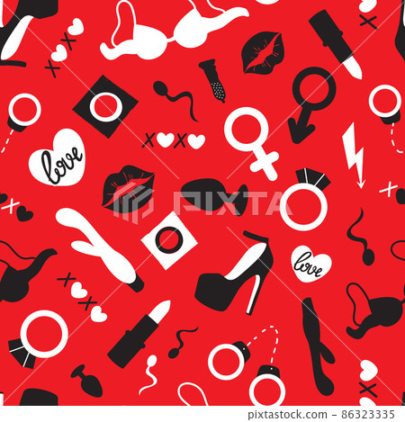 Bright seamless Valentines Day pattern with sex... - Stock Illustration