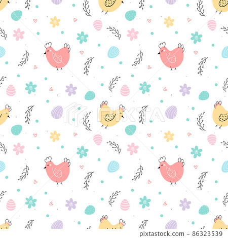 Easter background with Chicken and eggs Easter background with Chicken and eggs 86323539