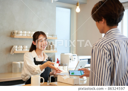 Cafe Shop Restaurant Cashless Electronic Payment Electronic Money Food Court Restaurant Young Women 86324597