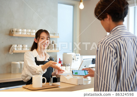 Cafe Shop Restaurant Cashless Electronic Payment Electronic Money Food Court Restaurant Young Women 86324598