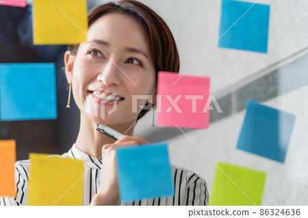 Business sticky notes female colorful Business sticky notes female colorful 86324636