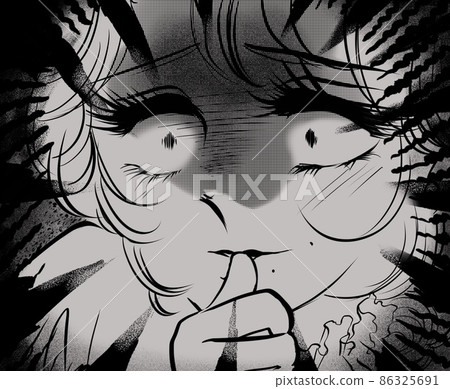 70's shojo manga Illustration of a rival girl who is a hero who laughs slyly 86325691