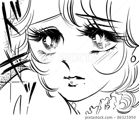70's shojo manga Beautiful girl black and white illustration staring with a hot gaze 70's shojo manga Beautiful girl black and white illustration staring with a hot gaze 86325950