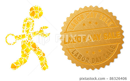 Serviceman Icon Collage of Gold Items and Metallic Labor Day Sale Stamp Serviceman Icon Collage of Gold Items and Metallic Labor Day Sale Stamp 86326406