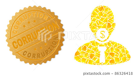 Hush Money Icon Collage of Gold Items and Metallic Corruption Stamp 86326418