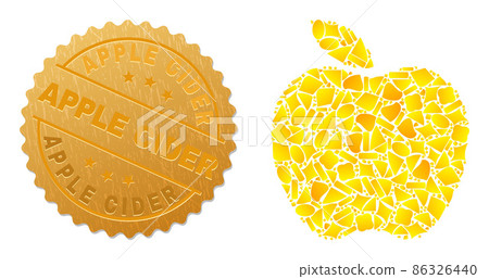 Apple Icon Mosaic of Golden Fractions and Metallic Apple Cider Stamp 86326440