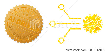 Nanobot Icon Collage of Gold Elements and Textured Ai-Driven Seal Stamp 86326903