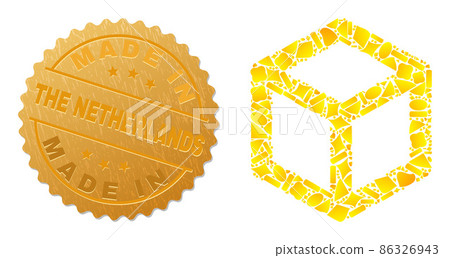 Cube Ribs Icon Mosaic of Gold Elements and Metallic Made in the Netherlands Seal 86326943