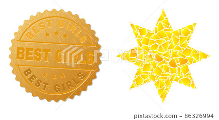 Eight Pointed Star Icon Collage of Gold Spots and Metal Best Girls Seal 86326994