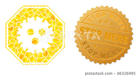 Stop Coronavirus Octagon Icon Collage of Golden Particles and Textured Stop Mers Stamp Stop Coronavirus Octagon Icon Collage of Golden Particles and Textured Stop Mers Stamp 86326995