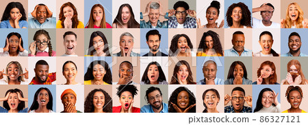 Emotional multiethnic people gesturing and grimacing, set of photos Emotional multiethnic people gesturing and grimacing, set of photos 86327121