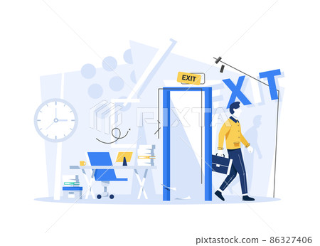 Office worker, entrepreneur or businessman with briefcase walking out open door. Concept of escaping comfort zone, step to success, personal development 86327406