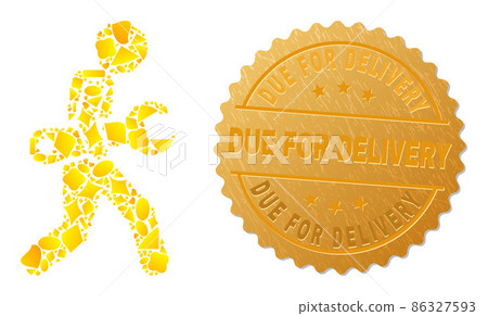 Spanner Courier Icon Collage of Gold Fractions and Metal Due for Delivery Badge 86327593