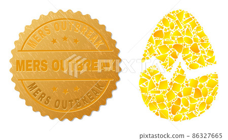 Broken Egg Icon Mosaic of Gold Spots and Metallic Mers Outbreak Stamp 86327665