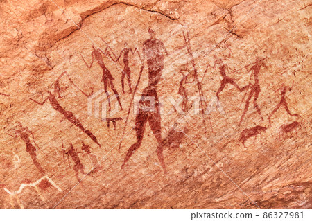 Rock paintings in Sahara Desert, Algeria 86327981