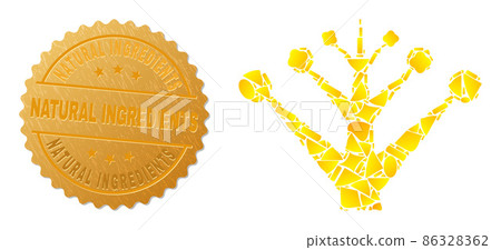 Garden Tree Icon Mosaic of Gold Items and Metal Natural Ingredients Badge Garden Tree Icon Mosaic of Gold Items and Metal Natural Ingredients Badge 86328362