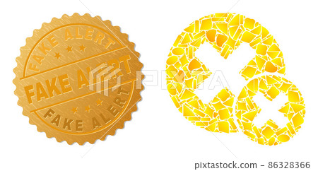 False Negative Icon Mosaic of Golden and Metallic Fake Alert Seal Stamp 86328366