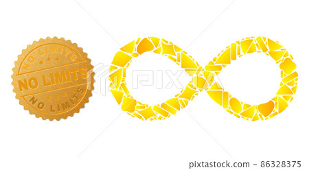 Infinity Icon Collage of Gold Fractions and Metallic No Limits Stamp Infinity Icon Collage of Gold Fractions and Metallic No Limits Stamp 86328375