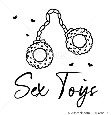 Vector illustration of handcuffs. Sex toy. Toy for adults.Doodle style. Poster for sex shop. 86328403