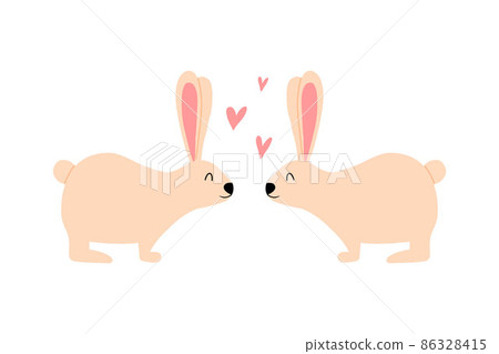 Postcard with two rabbits in love vector illustration. Easter card with Easter bunnies. 86328415
