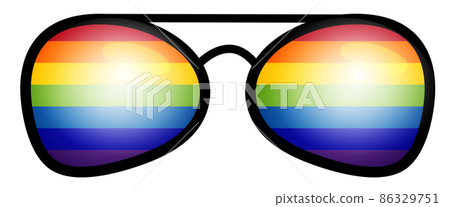 LGBT rights symbol. Love is love concept with eyeglasses. Gay parade slogan. LGBT gay and lesbian pride sticker with rainbow. 86329751