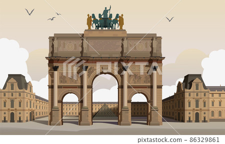 Small Arc de Triomphe at Place Carrousel, Paris. Vector. Small Arc de Triomphe at Place Carrousel, Paris. Vector. 86329861