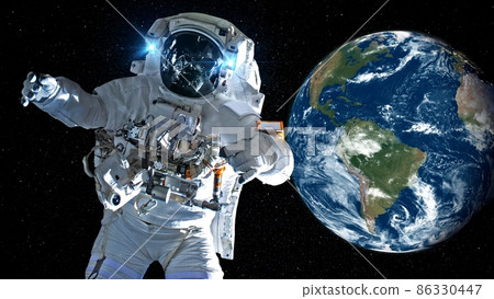 Astronaut spaceman do spacewalk while working for spaceflight mission 86330447