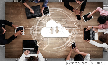 Cloud computing technology and online data storage for shrewd business network concept 86330736