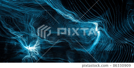 Abstract wave of digital weave lines connecting network dots and dark background Abstract wave of digital weave lines connecting network dots and dark background 86330909