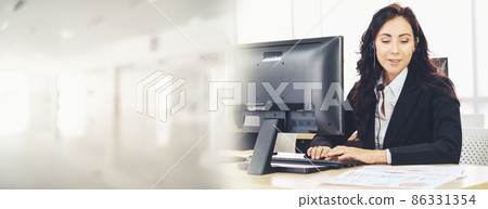 Business people wearing headset working in office broaden view 86331354