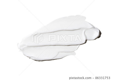 Liquid white cream smear isolated on white background. Beauty cosmetic smudge such as hair conditioner, creamy lotion, facial retinol serum, mask balm, cleanser, shower gel or shampoo top view 86331753