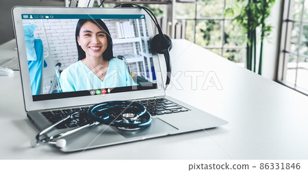 Telemedicine service online video call for doctor to actively chat with patient Telemedicine service online video call for doctor to actively chat with patient 86331846