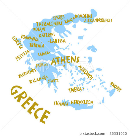 Vector hand drawn stylized map of Greece cities. Travel illustration. Hellenic Republic geography illustration. Europe map element 86331920
