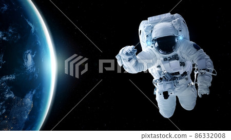 Astronaut spaceman do spacewalk while working for spaceflight mission 86332008