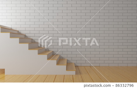 wooden staircase in the white room.3d rendering. 86332796