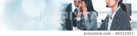 Call center or customer support agent in broaden view panorama banner 86332951