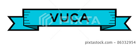 Vintage blue color ribbon banner with word VUCA (abbreviation of Volatility, uncertainty, complexity and ambiguity) on white background 86332954
