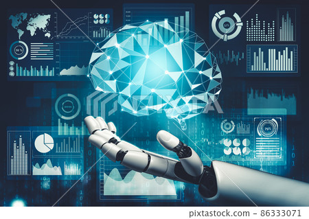 Futuristic AI thinking of droid robot artificial intelligence concept Futuristic AI thinking of droid robot artificial intelligence concept 86333071