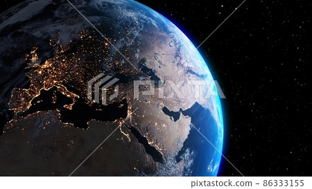 Planet earth with realistic geography surface and orbital 3D cloud atmosphere Planet earth with realistic geography surface and orbital 3D cloud atmosphere 86333155