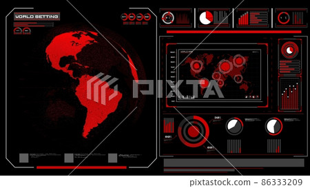 Futuristic VR head-up display design with orbital global network 3D rendering Futuristic VR head-up display design with orbital global network 3D rendering 86333209