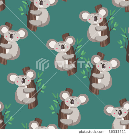 Seamless pattern with cute koala baby on color... - Stock Illustration ...