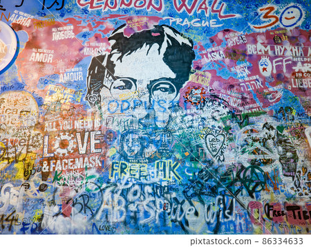 Famous John Lennon Wall in Prague, Czech Republic. Popular place Famous John Lennon Wall in Prague, Czech Republic. Popular place 86334633