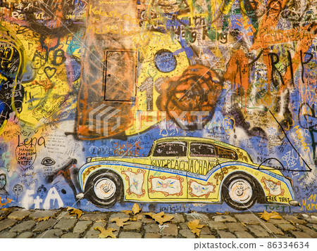 Famous John Lennon Wall in Prague, Czech Republic. Popular place Famous John Lennon Wall in Prague, Czech Republic. Popular place 86334634