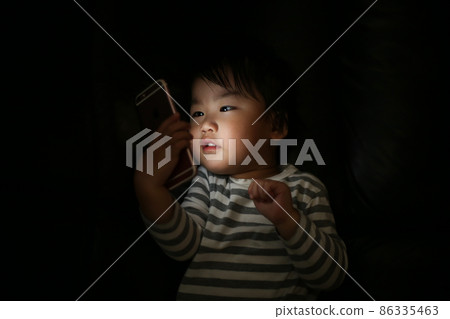 Boy using a smartphone in the dark Boy using a smartphone in the dark 86335463