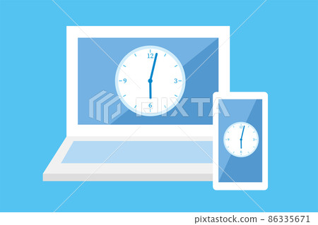 pc smartphone time clock AI illustration vector material flat icon simple 86335671