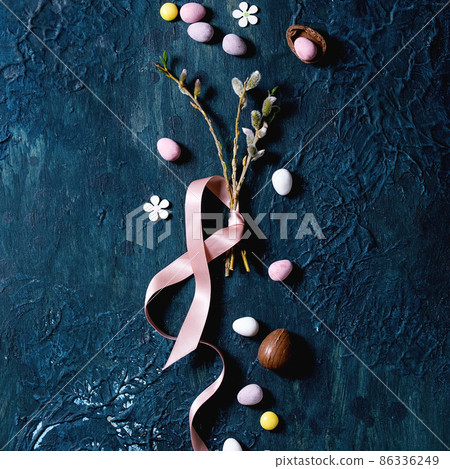 Easter greeting card with blossom willow branches Easter greeting card with blossom willow branches 86336249